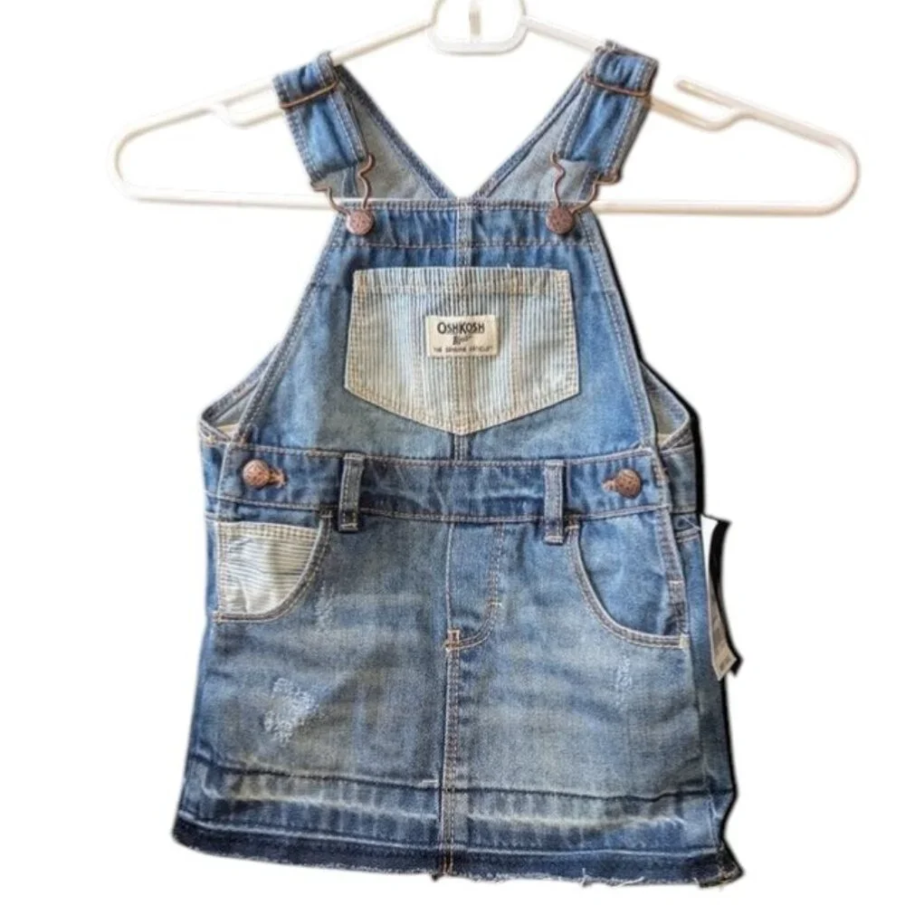 NEW OshKosh B' Gosh Hickory Stripe Denim Jean Overall Girls Toddler Jumper Dress